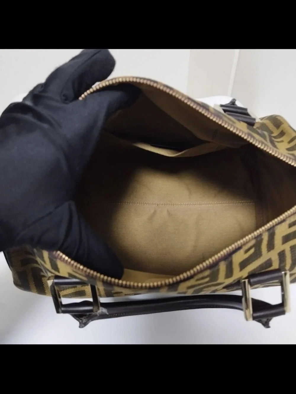 Fendi Brown FF Monogram Canvas Satchel with Black Leather Handles